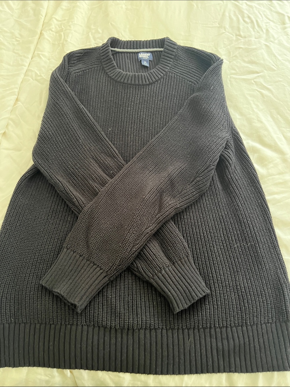 Lands' End Men's Crewneck Ribbed Sweater - Black